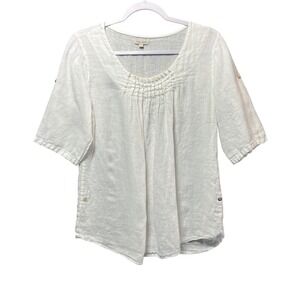 Lina Tomei Made in Italy White 100%‎ Linen Blouse Tunic Top Size L Costal Boho